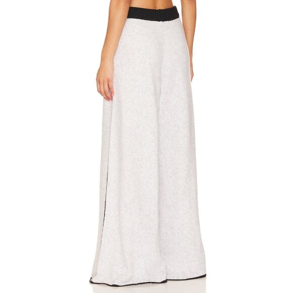 WeWoreWhat Piped Wide Leg Pull On Knit Pants Heathered Grey & Black - Picture 3 of 4
